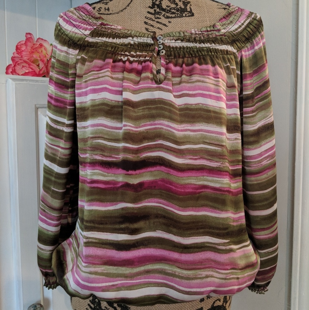 ✨ Pink, Green and White Silky Blouse ✨